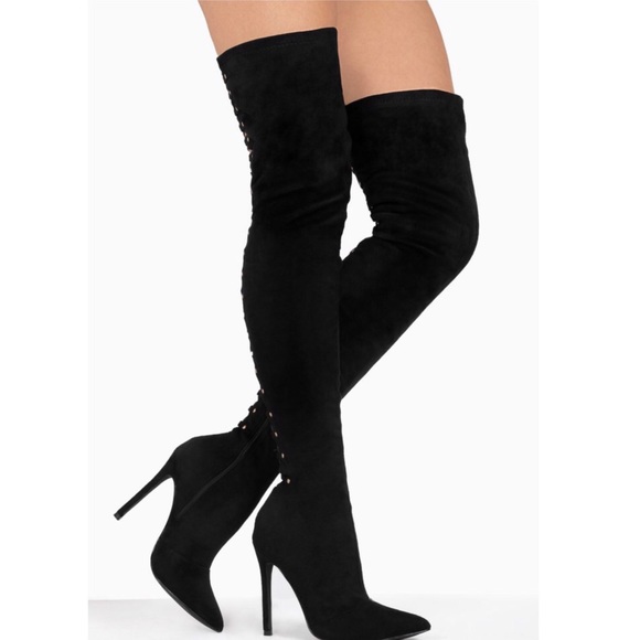 High Heel Open Back Corset Lace Up Thigh High Boot - Picture 3 of 12